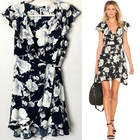 Free People Boho Floral French Quarter Wrap Flirty Ruffle Mini Dress - Picture 1 of 12